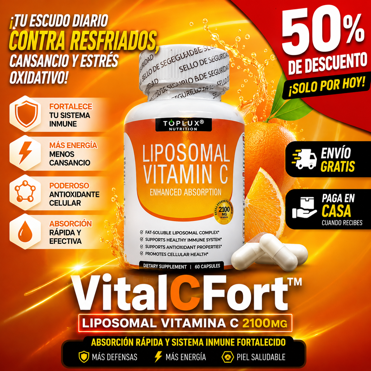 VitalCFort™ – Liposomal Vitamina C 2100mg, Absorción Rápida y Sistema Inmune Fortalecido