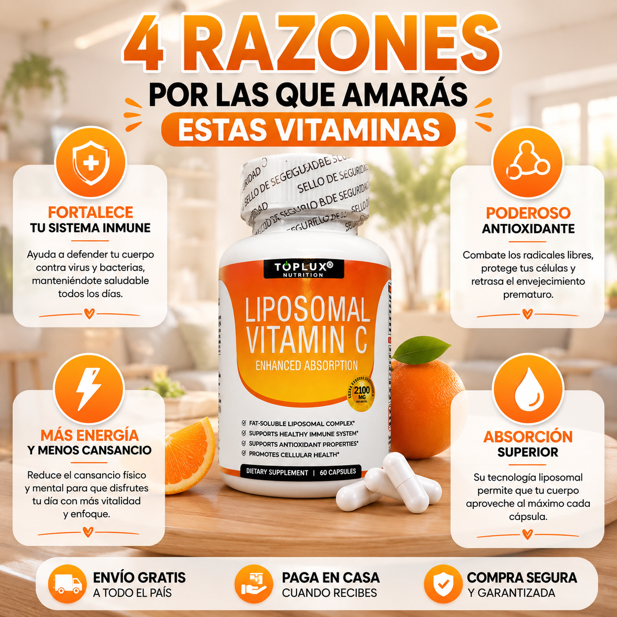 VitalCFort™ – Liposomal Vitamina C 2100mg, Absorción Rápida y Sistema Inmune Fortalecido