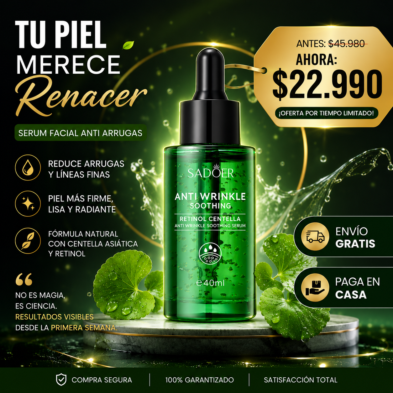 RevivCell™ – Sérum Anti-Edad con Retinol & Centella Asiática, Borra Arrugas, Hidrata y Reafirma la Piel
