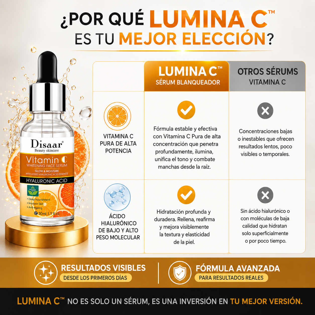LuminaC™ – Sérum Blanqueador Antiedad con Vitamina C Pura & Hialurónico | Piel Radiante Garantizada